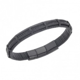 Βραχιόλι Senza Men`s Steel Black Leather Strap SSD5668BK