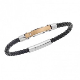Βραχιόλι Senza Men`s Silver και Gold Stainless Steel With Black Leather SSD5752SGD