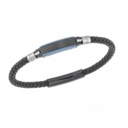 Βραχιόλι Senza Men`s Silver  και  Blue Stainless Steel With Black Leather SSD5753BBL