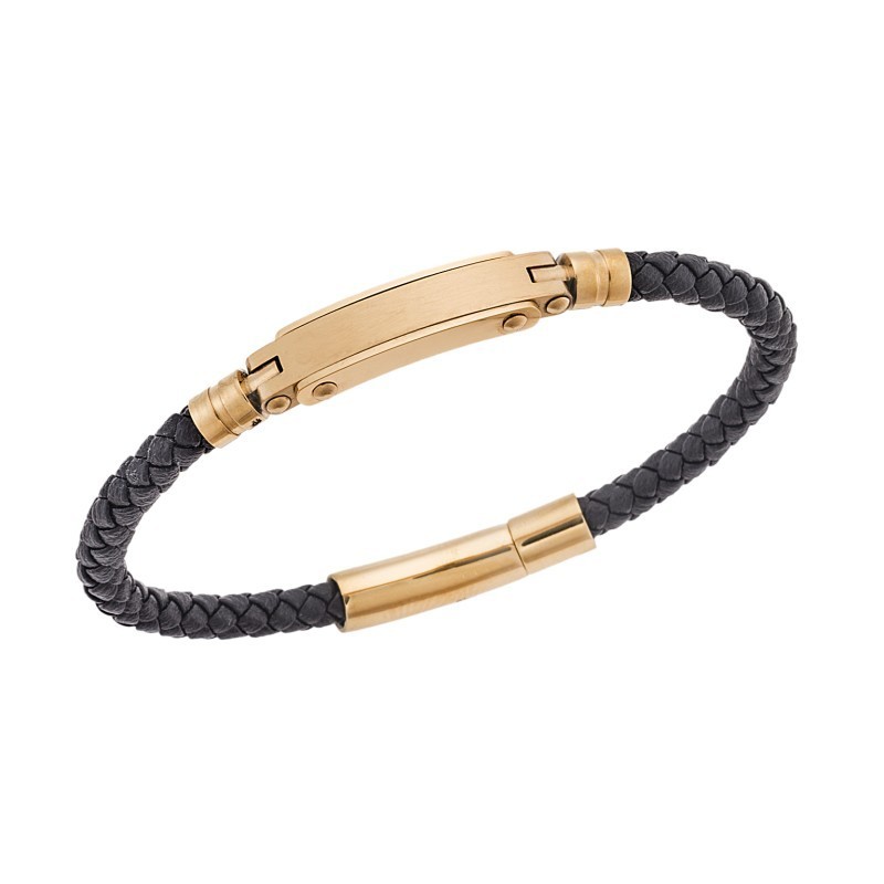 Βραχιόλι Senza Men`s Gold Plated Stainless Steel With Black Leather SSD5753GBK