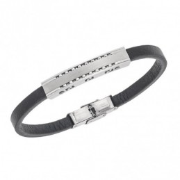 Βραχιόλι Senza Men`s Silver Stainless Steel With Black Leather SSD5754SBK