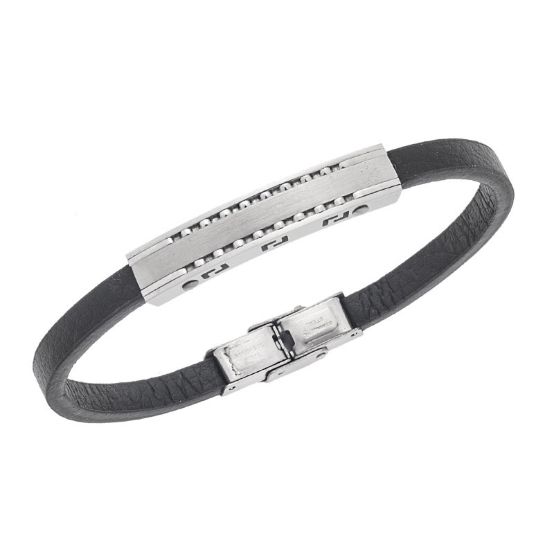 Βραχιόλι Senza Men`s Silver Stainless Steel With Black Leather SSD5754SBK