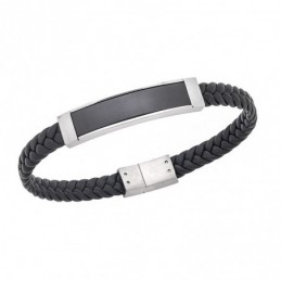 Βραχιόλι Senza Men`s Silver Stainless Steel With Black Leather SSD5755SBK