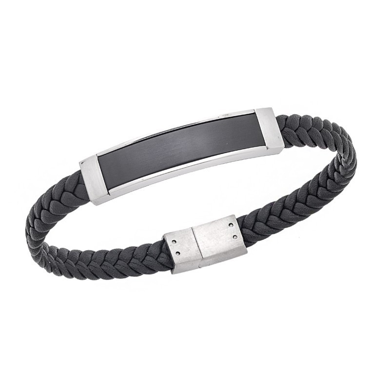 Βραχιόλι Senza Men`s Silver Stainless Steel With Black Leather SSD5755SBK