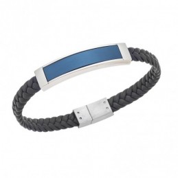 Βραχιόλι Senza Men`s Silver και Blue Stainless Steel With Black Leather SSD5755SBL