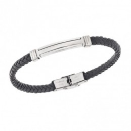 Βραχιόλι Senza Men`s Silver Stainless Steel With Black Leather SSD5758SR