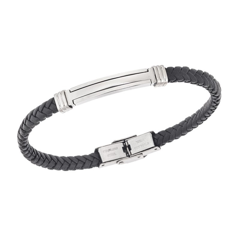 Βραχιόλι Senza Men`s Silver Stainless Steel With Black Leather SSD5758SR