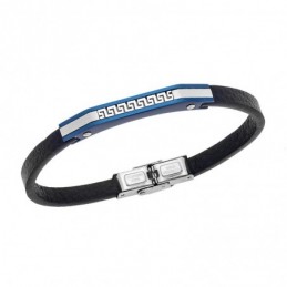 Βραχιόλι Senza Men`s Steel Black Leather Strap