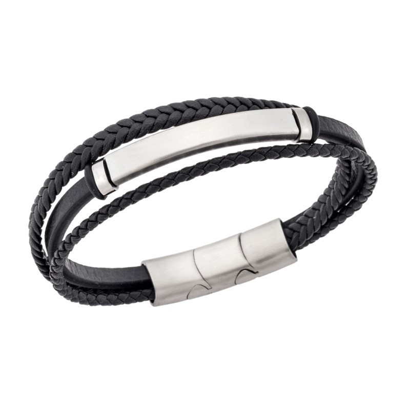 Βραχιόλι Senza Men`s Steel Black Leather Strap SSD5775SBK