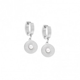 Σκουλαρίκια Γυναικεία SENZA κρεμαστά με λευκή περλίτσα από Ατσάλι SSD5146SR