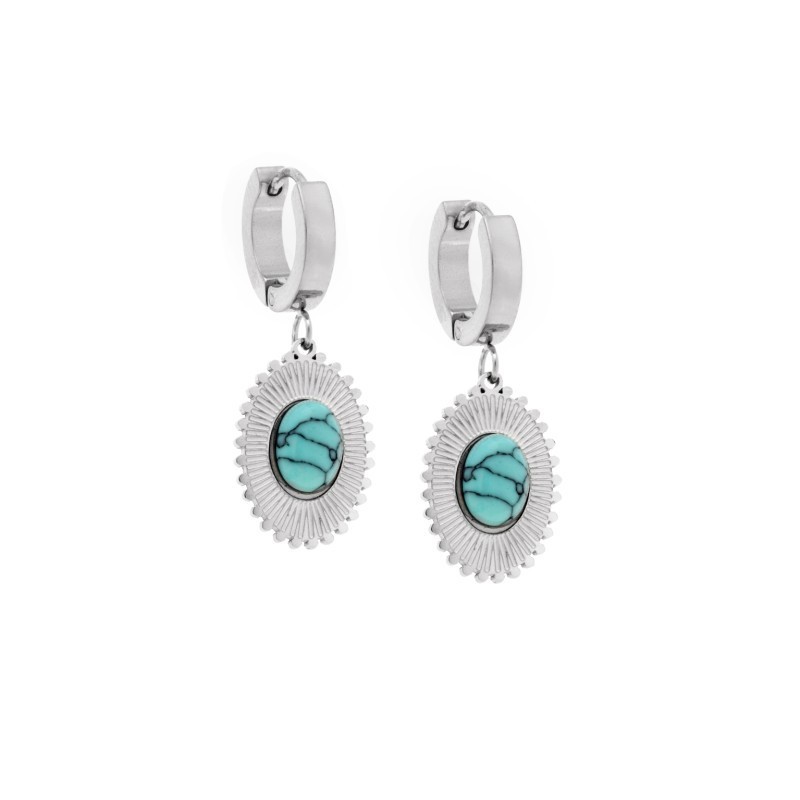 Σκουλαρίκια Γυναικεία SENZA κρεμαστά με τυρκουάζ πέτρα από Ατσάλι SSD5147SR