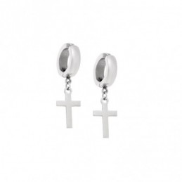 Σκουλαρίκια Γυναικεία SENZA κρίκος με κρεμαστό σταυρό (για μη τρυπημένα αυτιά) από Ατσάλι SSD5184SR