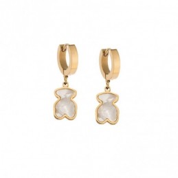 Σκουλαρίκια Γυναικεία SENZA κρίκοι από επιχρυσωμένο Ατσάλι με λευκό αρκουδάκι SSD5311GWH