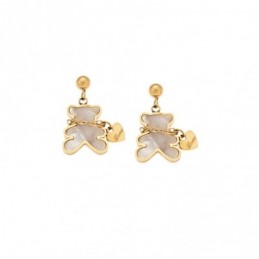 Σκουλαρίκια Γυναικεία SENZA από επιχρυσωμένο Ατσάλι με λευκό αρκουδάκι και καρδούλα SSD5312GWH