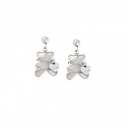 Σκουλαρίκια Γυναικεία SENZA από Ατσάλι με λευκό αρκουδάκι και καρδούλα SSD5312SWH