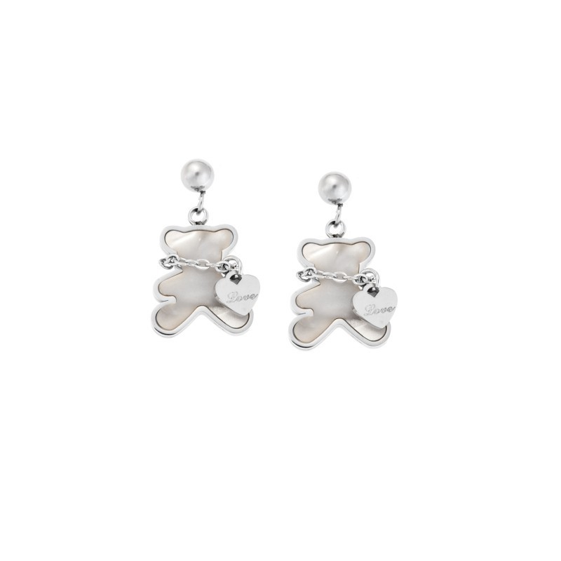 Σκουλαρίκια Γυναικεία SENZA από Ατσάλι με λευκό αρκουδάκι και καρδούλα SSD5312SWH