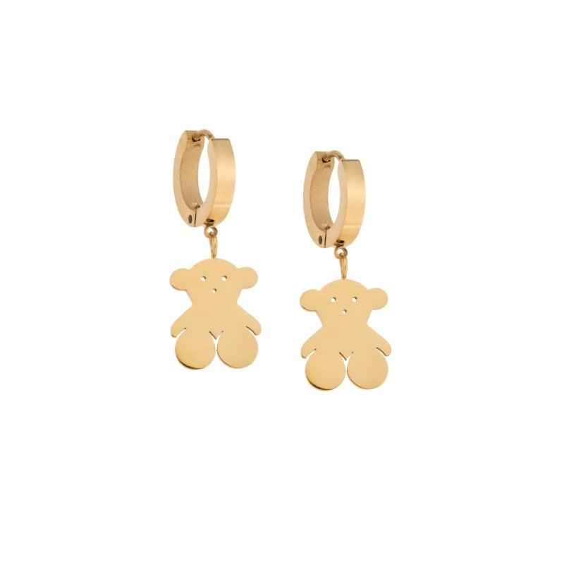 Σκουλαρίκια Γυναικεία SENZA κρίκοι από επιχρυσωμένο Ατσάλι με αρκουδάκι SSD5313GD