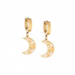 Σκουλαρίκια Γυναικεία SENZA κρίκοι από επιχρυσωμένο Ατσάλι με λευκό φεγγαράκι SSD5314GWH