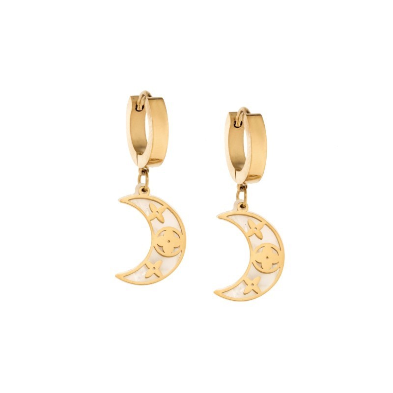 Σκουλαρίκια Γυναικεία SENZA κρίκοι από επιχρυσωμένο Ατσάλι με λευκό φεγγαράκι SSD5314GWH