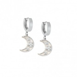 Σκουλαρίκια Γυναικεία SENZA κρίκοι από Ατσάλι με λευκό φεγγαράκι SSD5314SWH