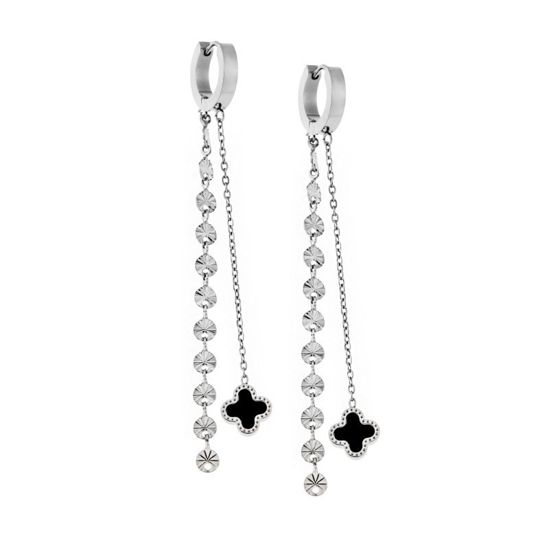 Σκουλαρίκια Γυναικεία SENZA από Ατσάλι με μαύρες πέτρες SSD5395SBK