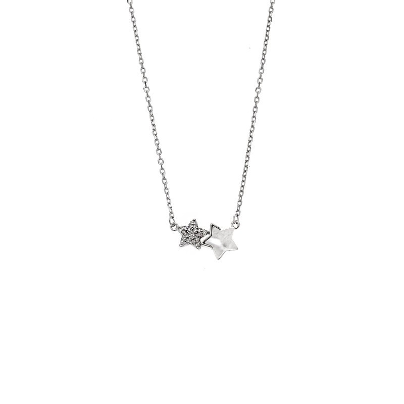 Κολιέ SENZA Αστεράκια Rhodium Plated Ασήμι 925 με Φίλντισι SSR4475SR