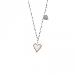 Κολιέ SENZA Καρδούλες Rhodium Plated Ασήμι 925 με Φίλντισι SSR4480SR