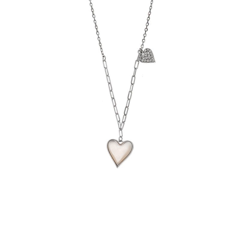 Κολιέ SENZA Καρδούλες Rhodium Plated Ασήμι 925 με Φίλντισι SSR4480SR