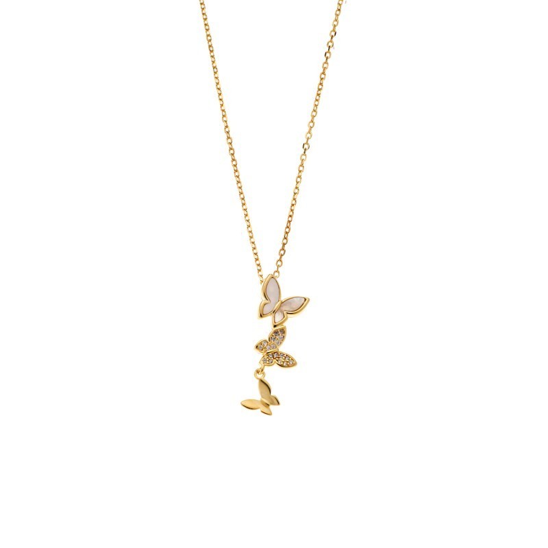 Κολιέ SENZA Πεταλούδες Gold Plated Ασήμι 925 με Φίλντισι SSR4490GD