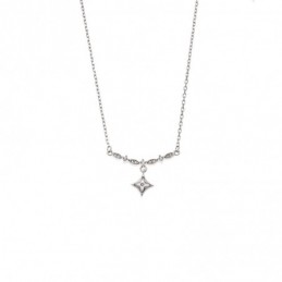 Κολιέ SENZA Λουλουδάκι Rhodium Plated Ασήμι 925 με Φίλντισι SSR4491SR