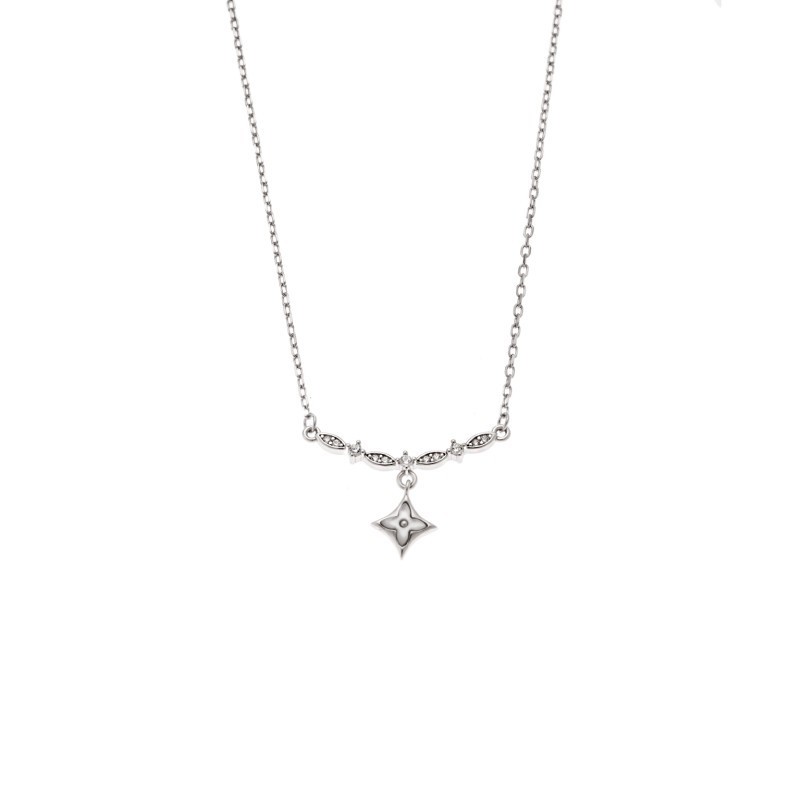 Κολιέ SENZA Λουλουδάκι Rhodium Plated Ασήμι 925 με Φίλντισι SSR4491SR