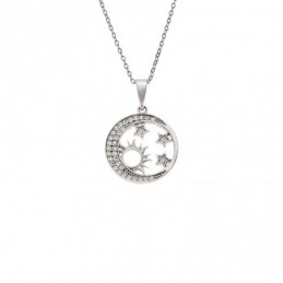 Κολιέ SENZA Ήλιος με Αστεράκια Rhodium Plated Ασήμι 925 SSR4500SR