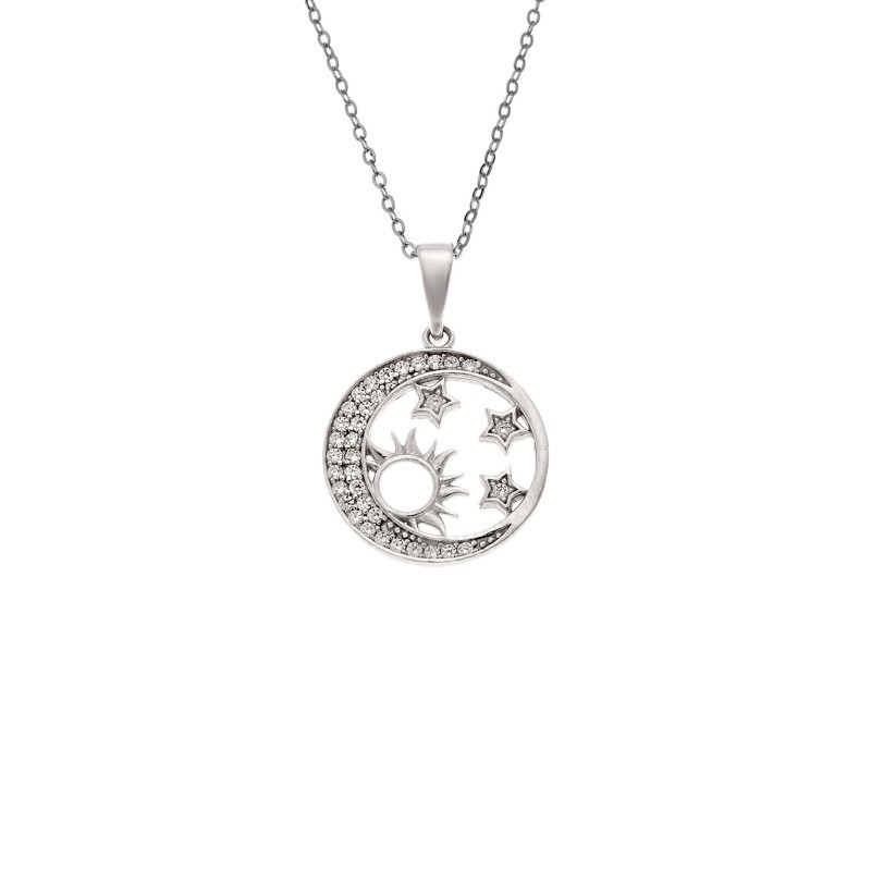 Κολιέ SENZA Ήλιος με Αστεράκια Rhodium Plated Ασήμι 925 SSR4500SR