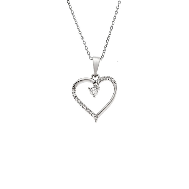 Κολιέ SENZA Καρδούλα Rhodium Plated Ασήμι 925 SSR4504SR