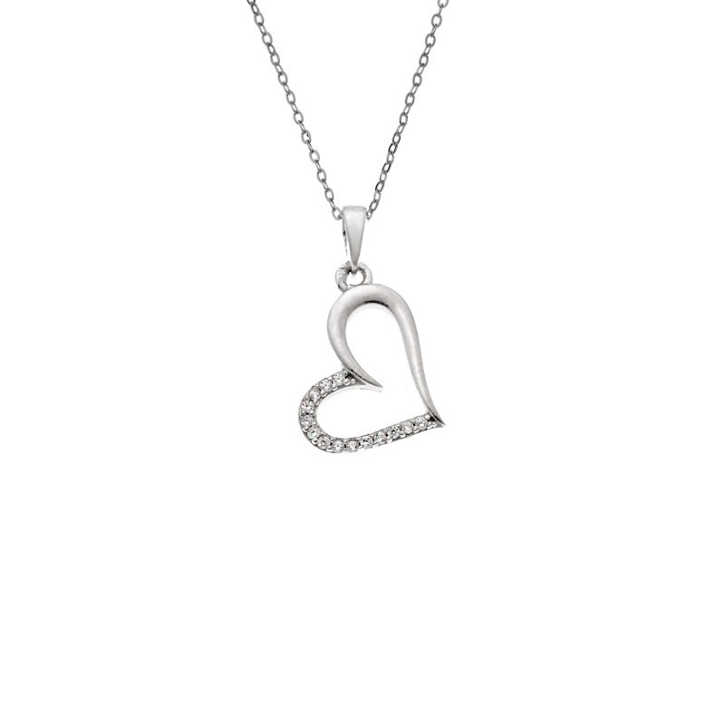 Κολιέ SENZA Καρδούλα Rhodium Plated Ασήμι 925 SSR4509SR