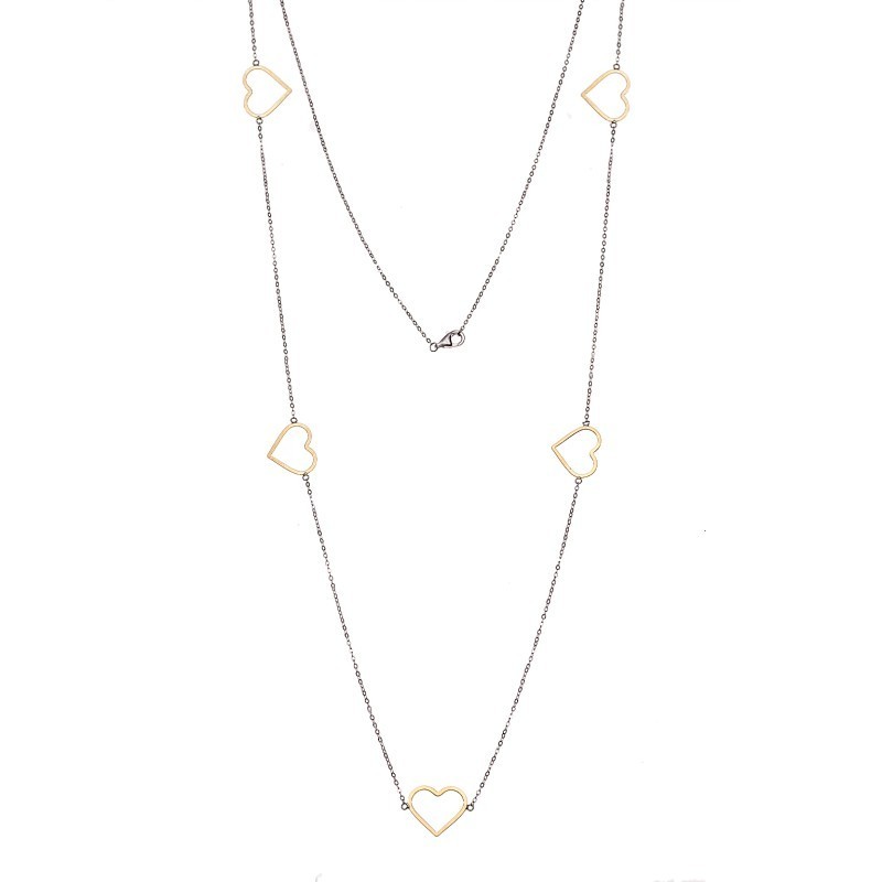 Κολιέ Μακρύ SENZA Επιχρυσωμένο Ασήμι 925 με Καρδιές SSR4514SG