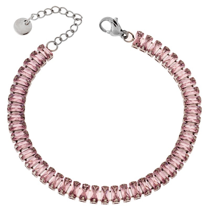 Βραχιόλι Γυναικείο SENZA με Ροζ Πέτρες από Ατσάλι SSD4599SPK