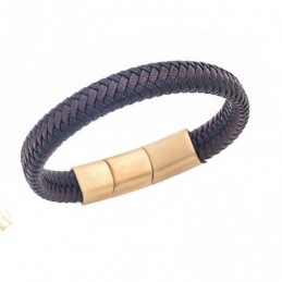 Βραχιόλι Senza Men`s Stainless Steel - Black  και  Brown Leather Strap SSD3261-1GBKBN