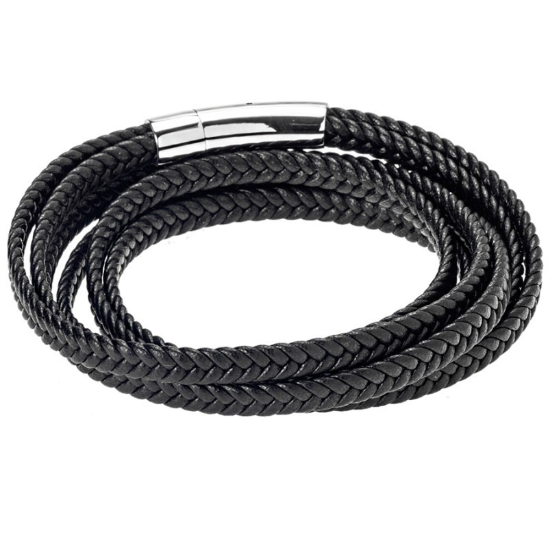 Βραχιόλι Senza Men`s Steel Black Leather Strap SSD4790SBK