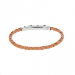 Βραχιόλι Senza Men`s Steel Beige Leather Strap SSD4988BG