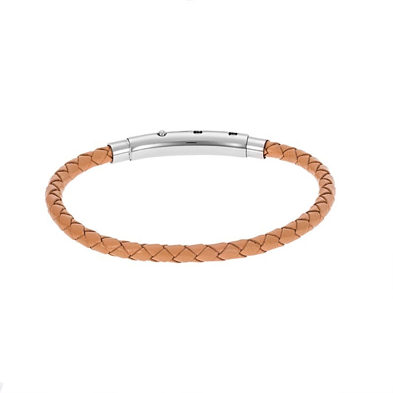 Βραχιόλι Senza Men`s Steel Beige Leather Strap SSD4988BG