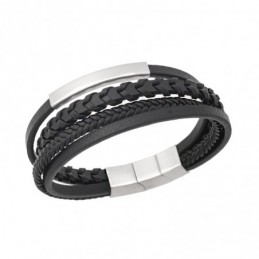 Βραχιόλι Senza Men`s Steel Black Leather Strap SSD5126SBK