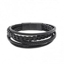 Βραχιόλι Senza Men`s Steel Black Leather Strap SSD5127BBK