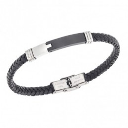 Βραχιόλι Senza Men`s Silver και Black Stainless Steel With Black Leather SSD5759SBK