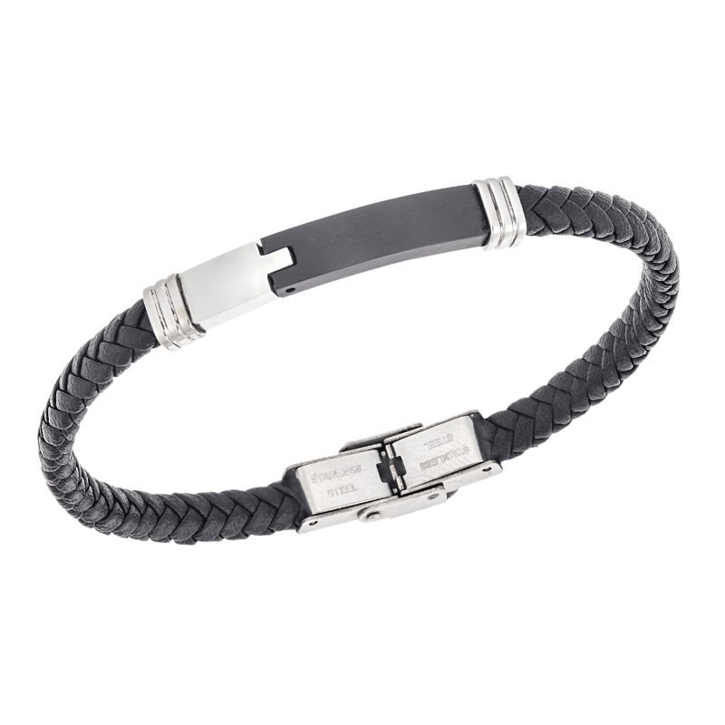 Βραχιόλι Senza Men`s Silver και Black Stainless Steel With Black Leather SSD5759SBK