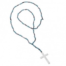 Κολιέ Men`s Senza Hematite  και  Turquoise Stones with Steel Cross SSD4950LB