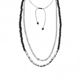 Κολιέ-Ροζάριο Unisex Senza Hematite  και  Lava Stones with Steel SSD5186