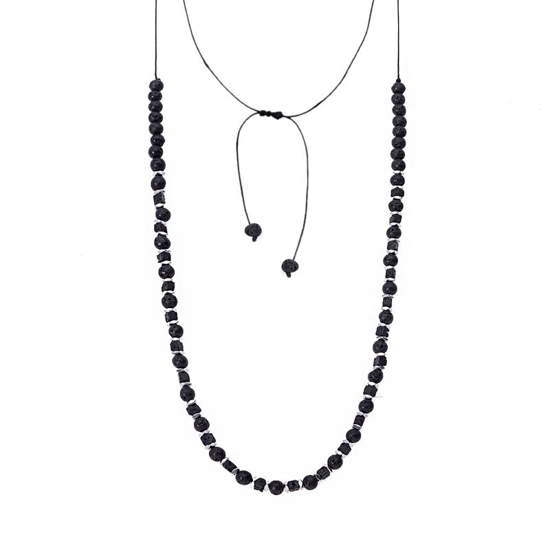 Κολιέ-Ροζάριο Unisex Senza Hematite  και  Lava Stones SSD5189