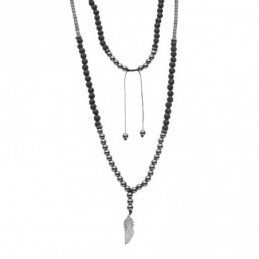 Κολιέ-Ροζάριο Unisex Senza Hematite  και  Lava Stones with Steel SSD5190-1