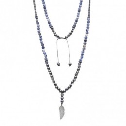 Κολιέ-Ροζάριο Unisex Senza Hematite  και  Sodalite Stones with Steel SSD5190-2